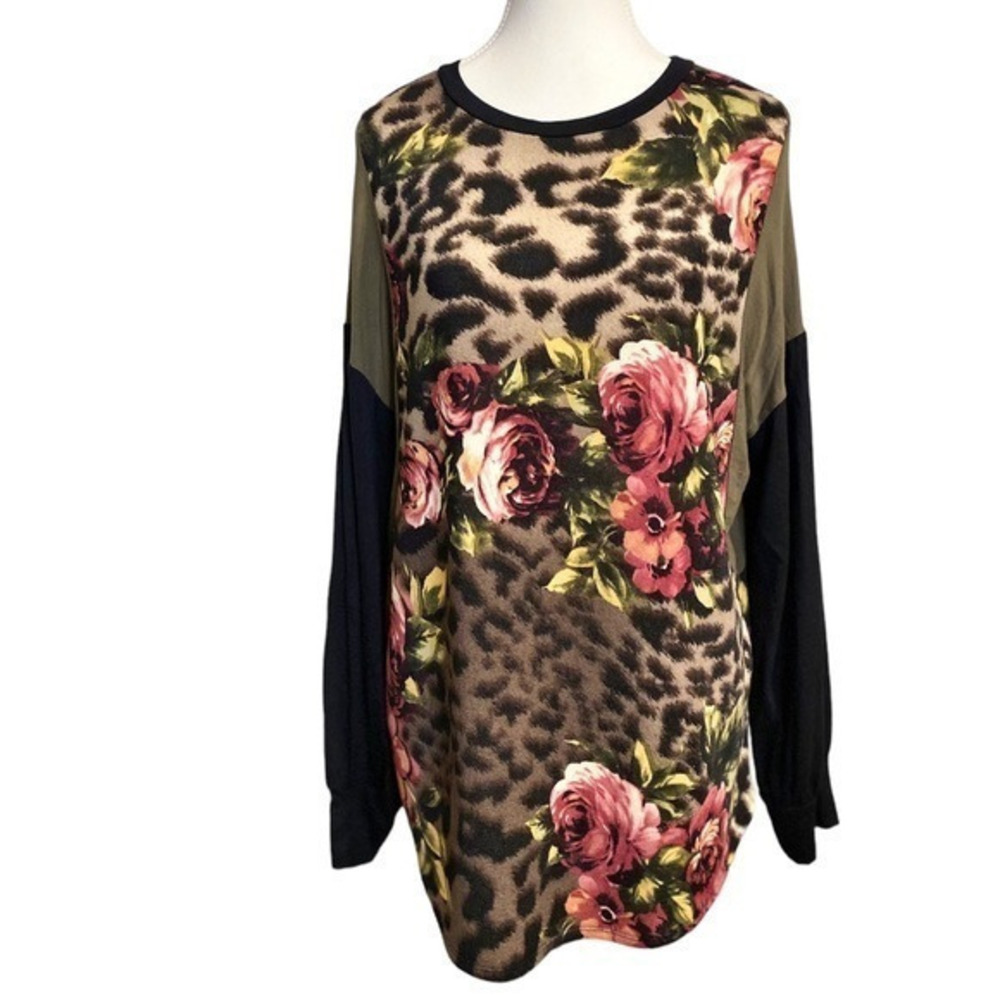A.Gain Floral and‎ Animal Print Long Sleeve Shirt NWT